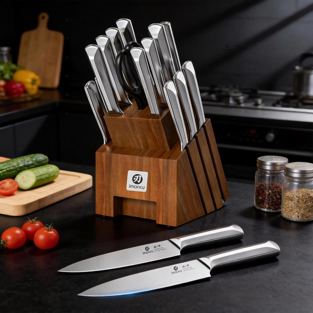 High-Carbon Stainless Steel Knife Set with Block