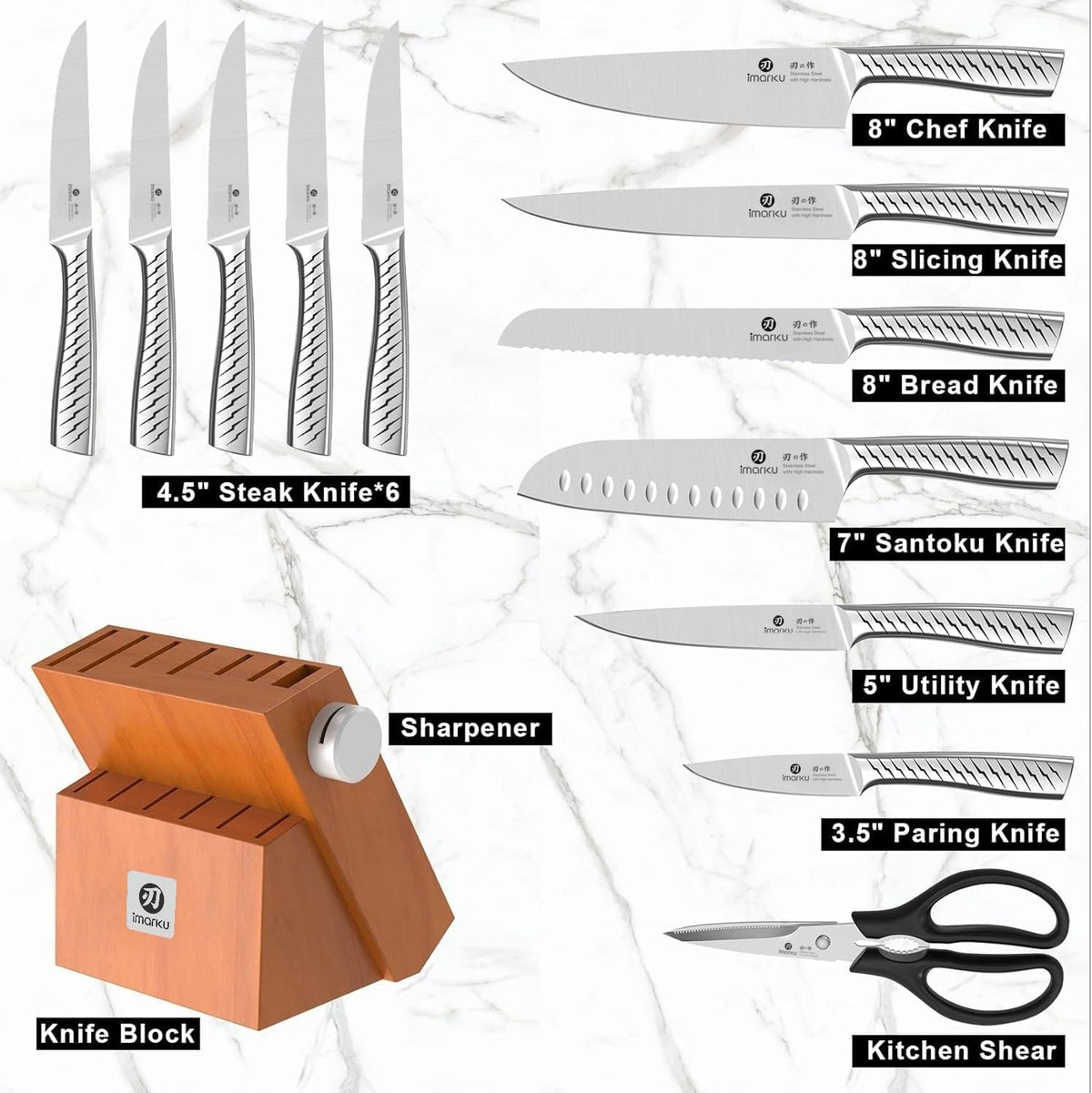 High-Carbon Stainless Steel Knife Set with Block