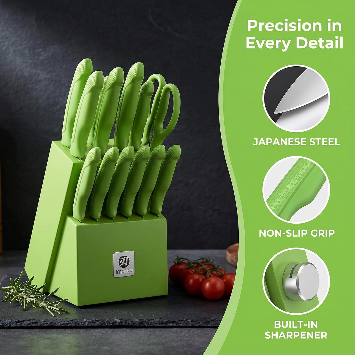 High-Carbon Stainless Steel Knife Set with Block