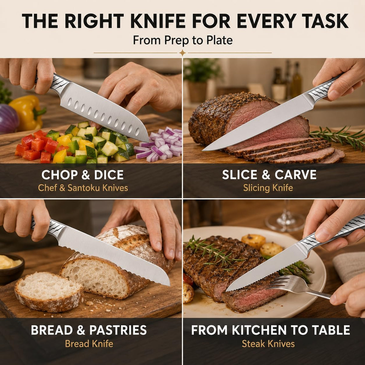 High-Carbon Stainless Steel Knife Set with Block
