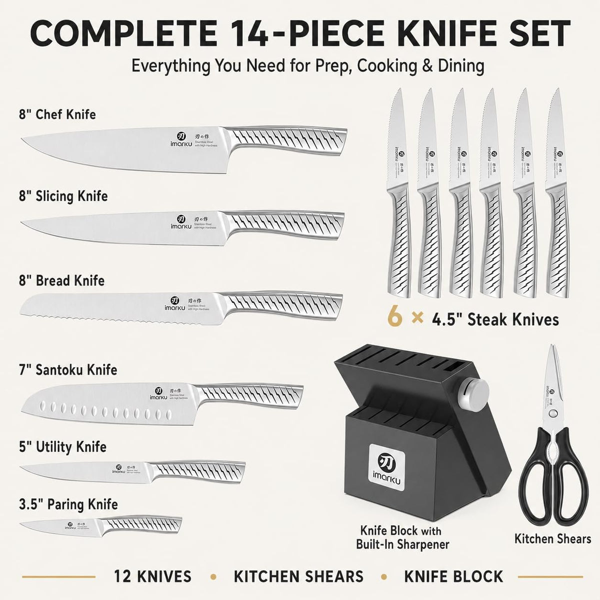 High-Carbon Stainless Steel Knife Set with Block
