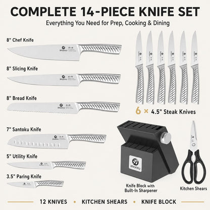 High-Carbon Stainless Steel Knife Set with Block