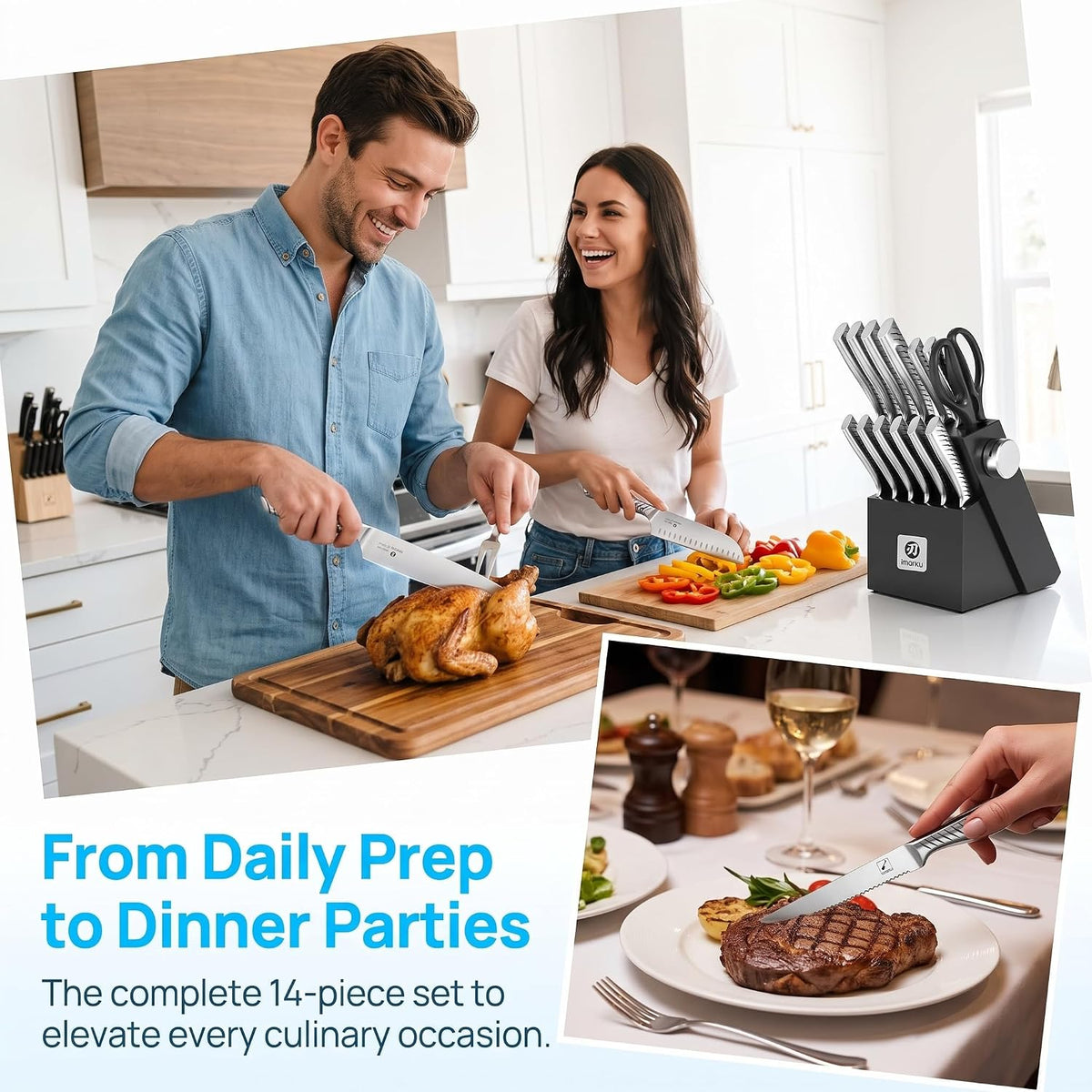 High-Carbon Stainless Steel Knife Set with Block
