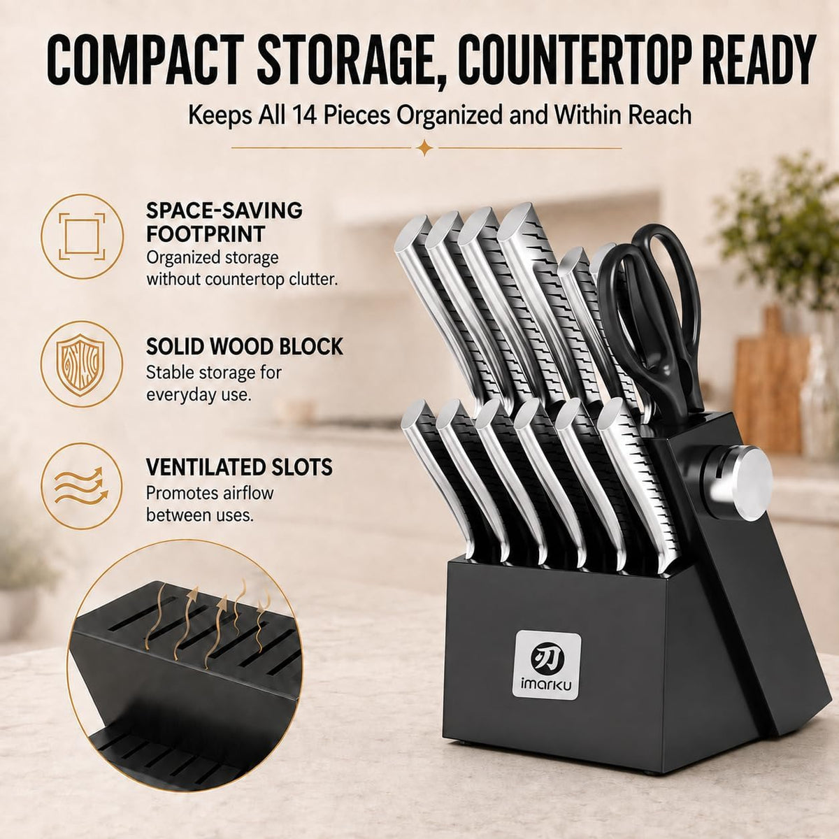 High-Carbon Stainless Steel Knife Set with Block