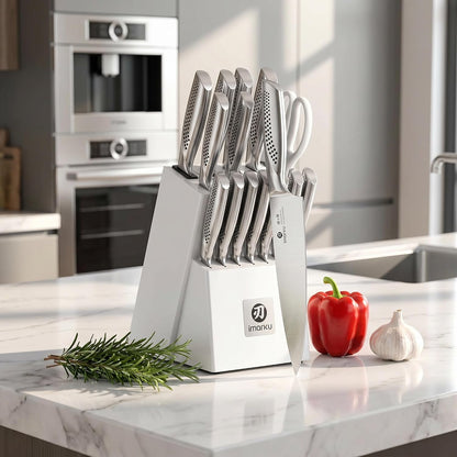 High-Carbon Stainless Steel Knife Set with Block