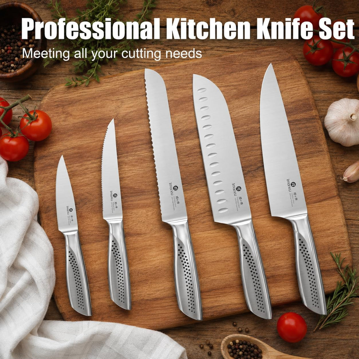 High-Carbon Stainless Steel Knife Set with Block