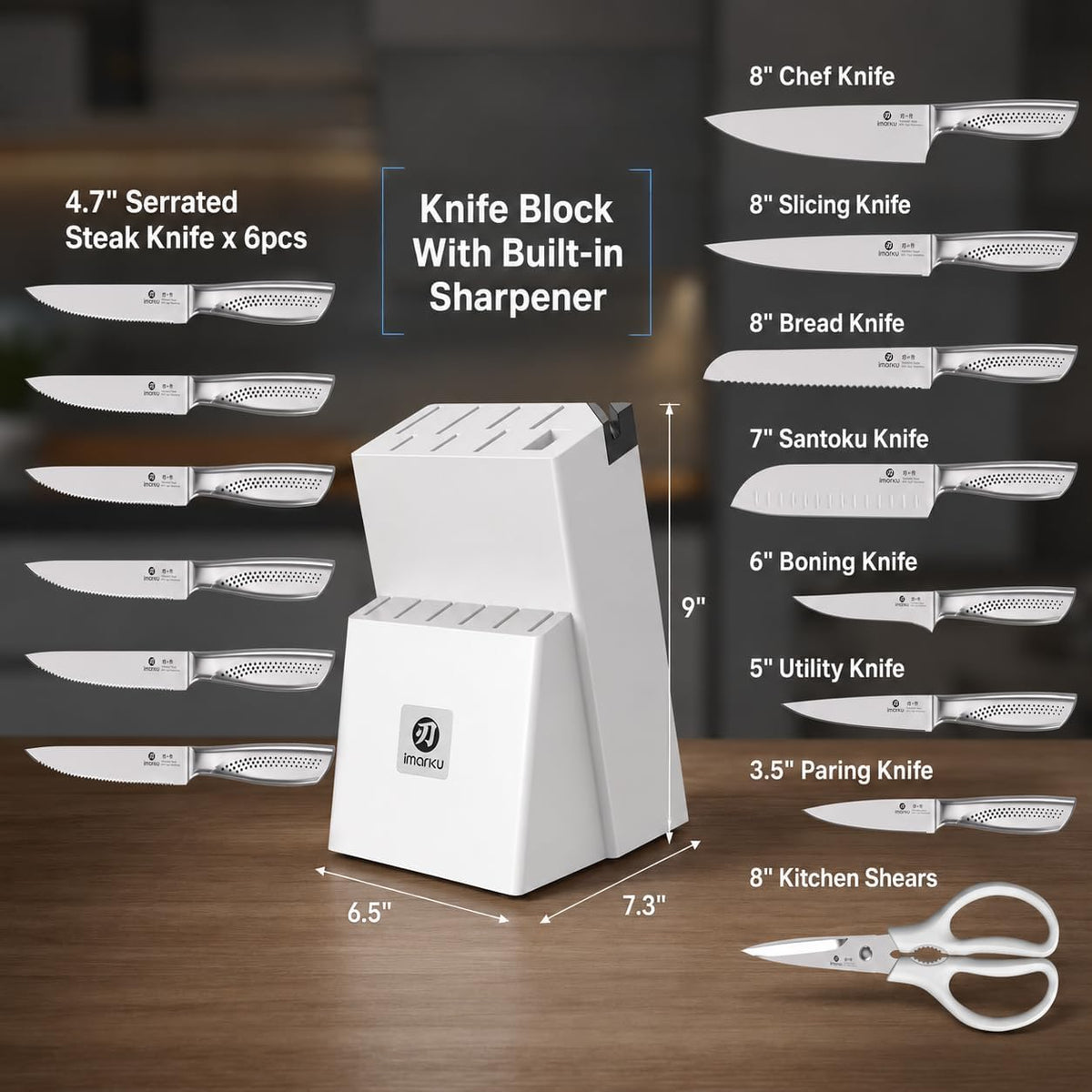 High-Carbon Stainless Steel Knife Set with Block