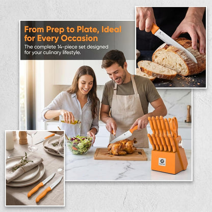 High-Carbon Stainless Steel Knife Set with Block