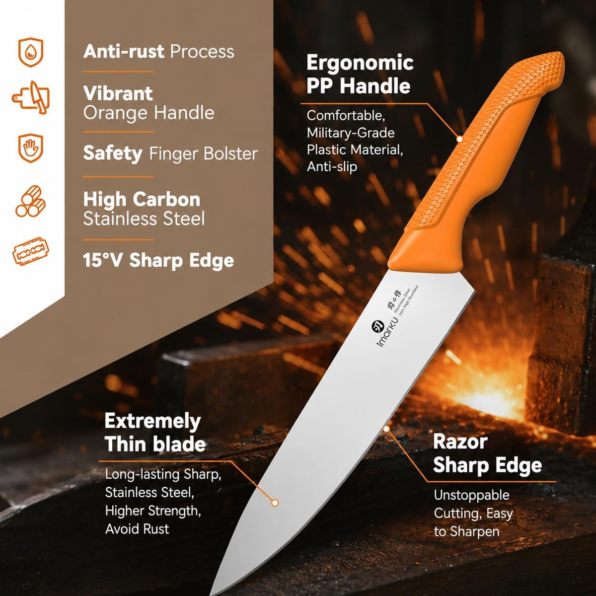 High-Carbon Stainless Steel Knife Set with Block