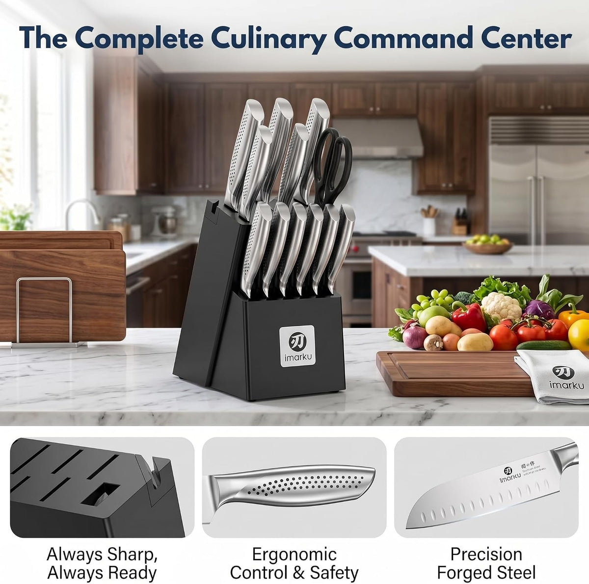 High-Carbon Stainless Steel Knife Set with Block
