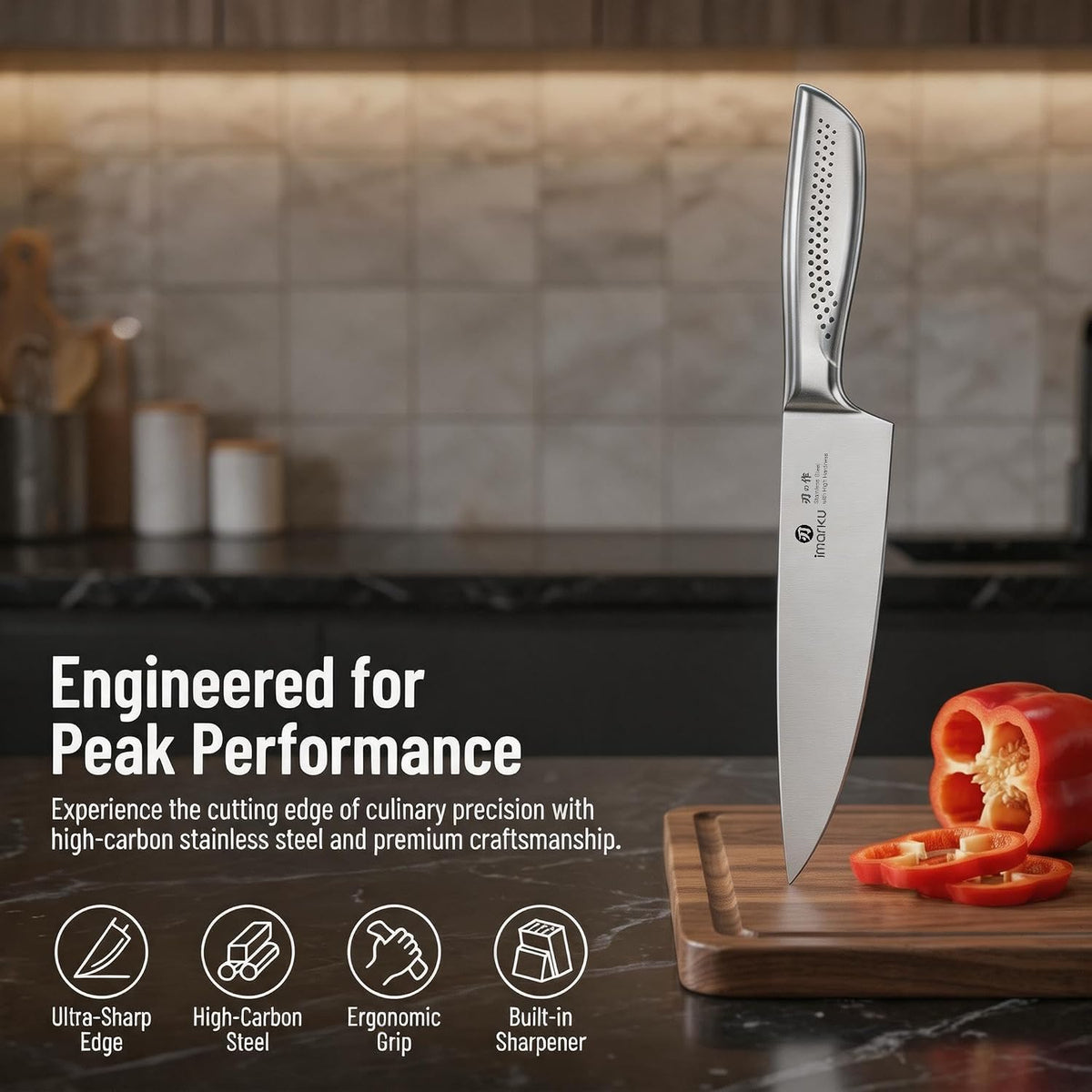 High-Carbon Stainless Steel Knife Set with Block