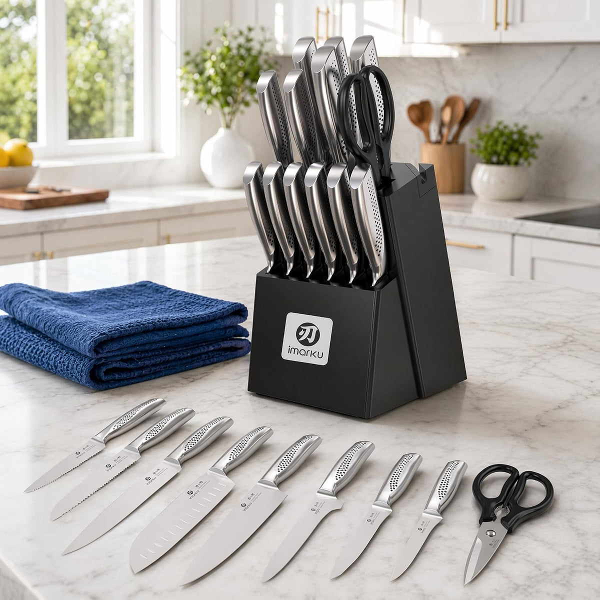 High-Carbon Stainless Steel Knife Set with Block