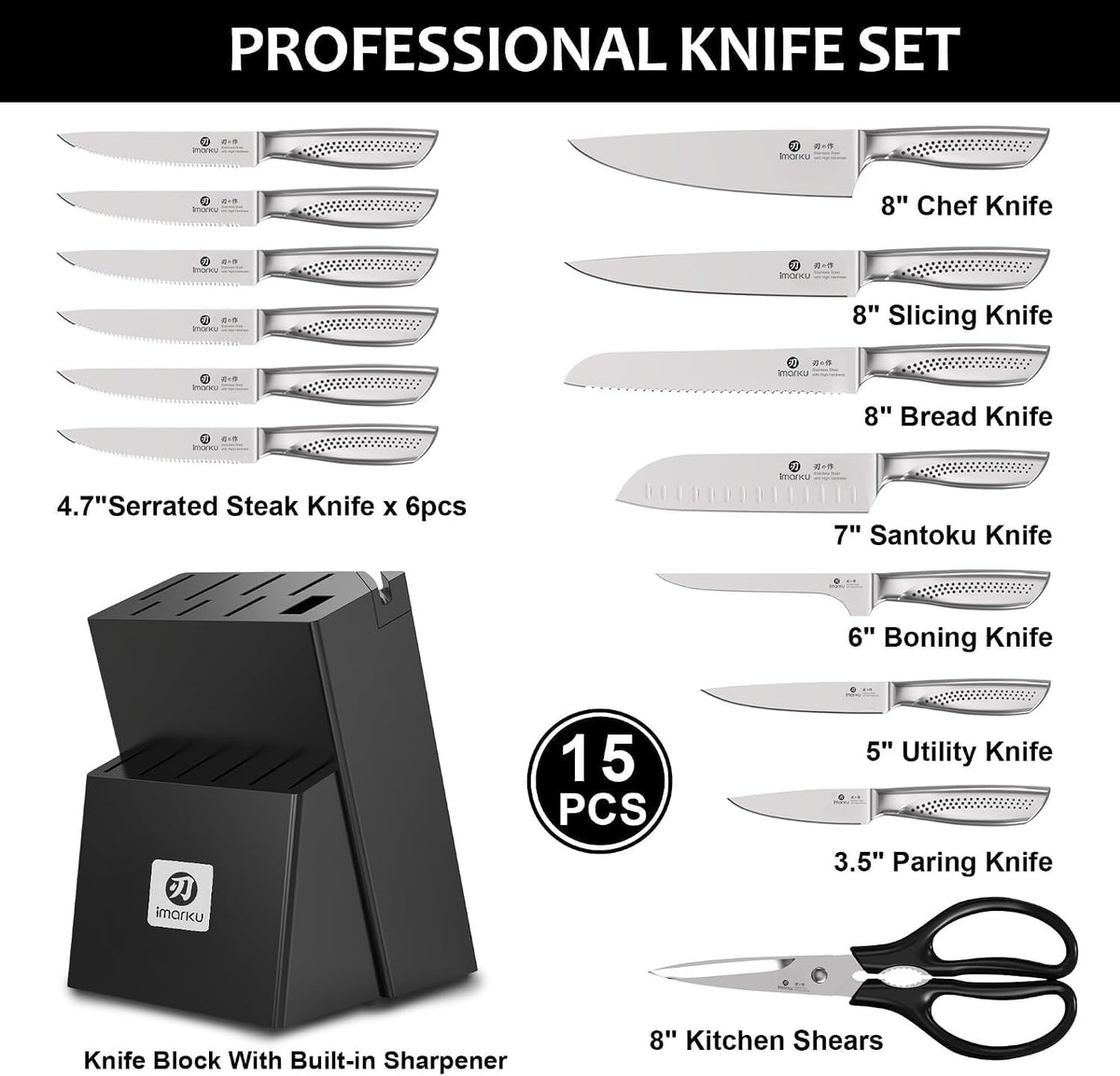 High-Carbon Stainless Steel Knife Set with Block