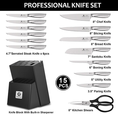 High-Carbon Stainless Steel Knife Set with Block