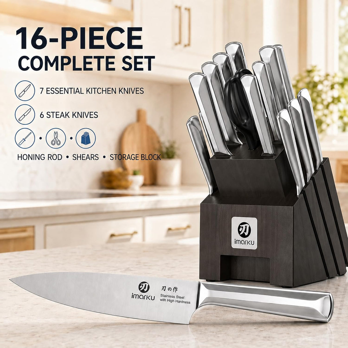 High-Carbon Stainless Steel Knife Set with Block