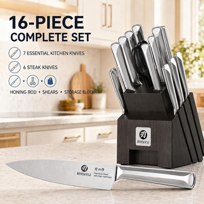 High-Carbon Stainless Steel Knife Set with Block