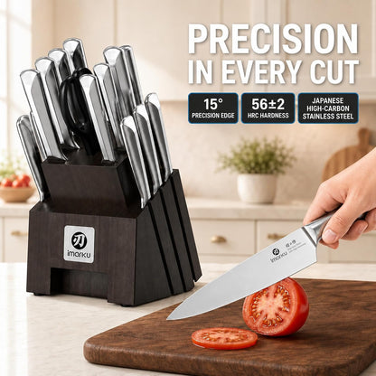 High-Carbon Stainless Steel Knife Set with Block