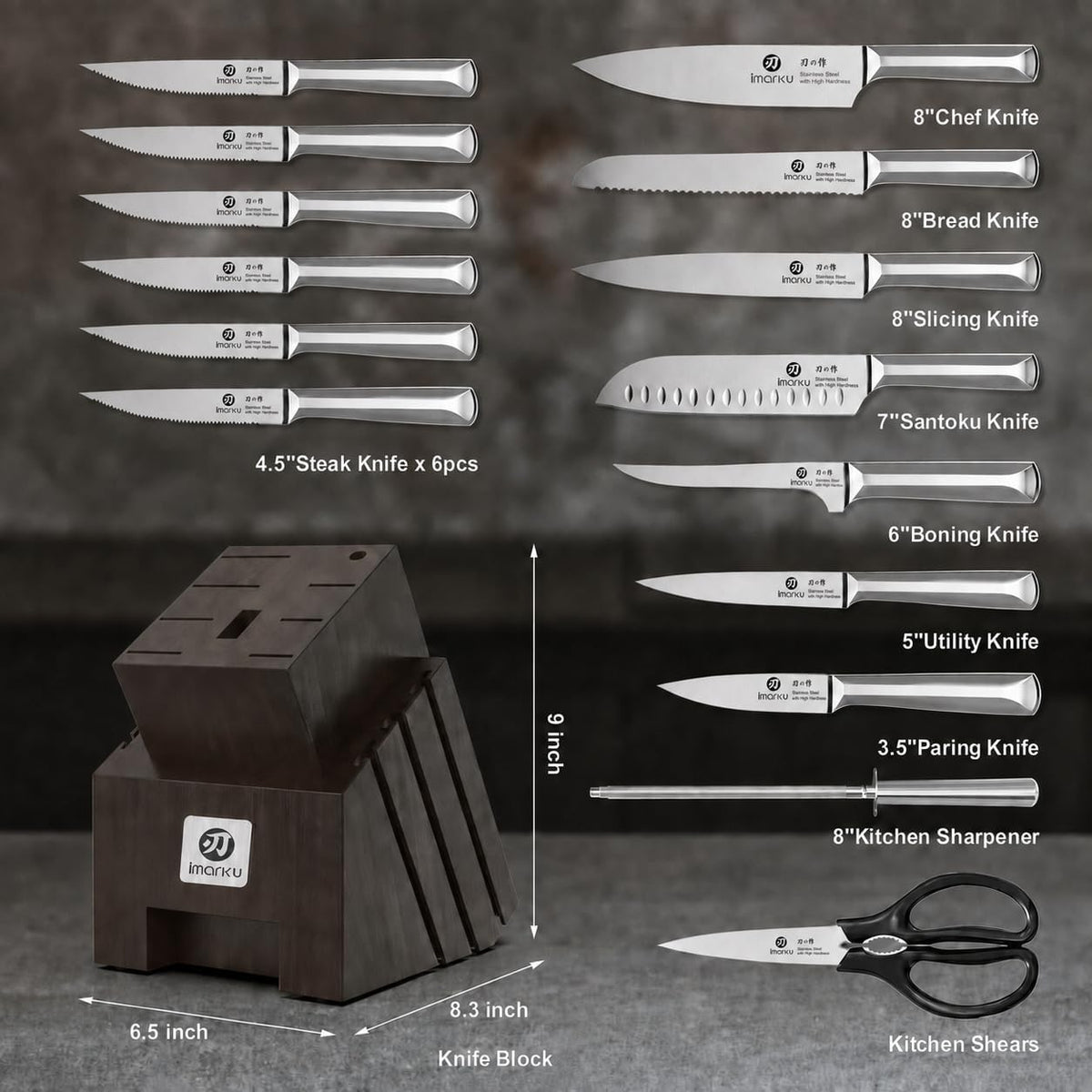 High-Carbon Stainless Steel Knife Set with Block