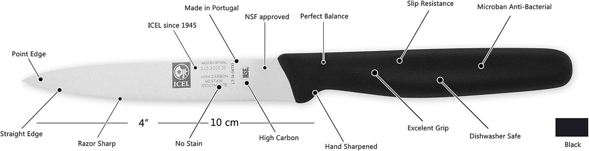 4 Inch Paring Knife - Straight Edge, High Carbon German Stainless Steel, Razor Sharp Blade, Rust-Proof, Perfect for Paring, Slicing, Dicing, Cutting and Chopping, Gray Polypropylene Handle