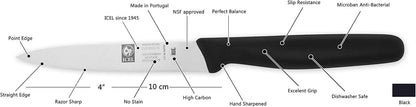 4 Inch Paring Knife - Straight Edge, High Carbon German Stainless Steel, Razor Sharp Blade, Rust-Proof, Perfect for Paring, Slicing, Dicing, Cutting and Chopping, Gray Polypropylene Handle