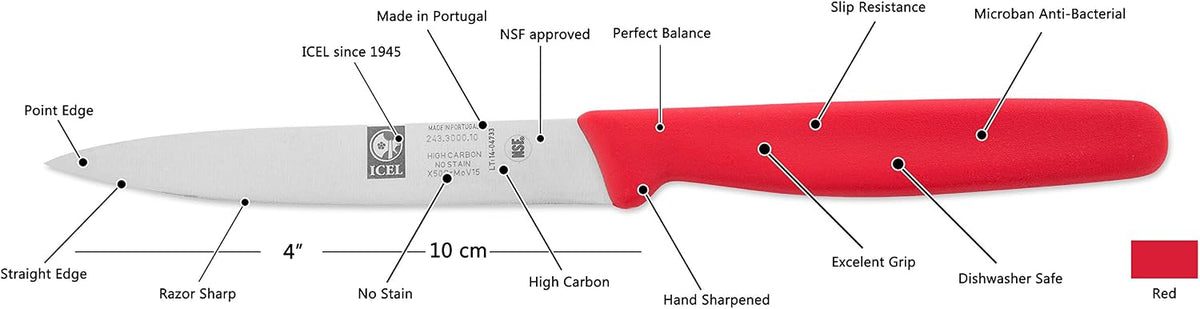 4 Inch Paring Knife - Straight Edge, High Carbon German Stainless Steel, Razor Sharp Blade, Rust-Proof, Perfect for Paring, Slicing, Dicing, Cutting and Chopping, Gray Polypropylene Handle