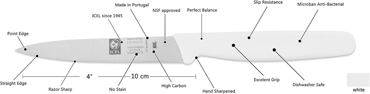 4 Inch Paring Knife - Straight Edge, High Carbon German Stainless Steel, Razor Sharp Blade, Rust-Proof, Perfect for Paring, Slicing, Dicing, Cutting and Chopping, Gray Polypropylene Handle
