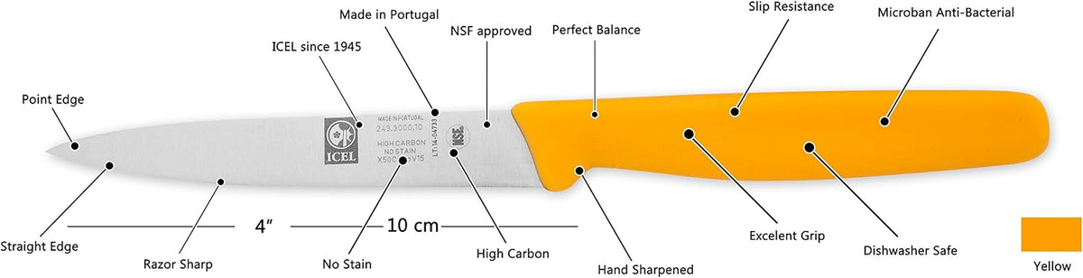 4 Inch Paring Knife - Straight Edge, High Carbon German Stainless Steel, Razor Sharp Blade, Rust-Proof, Perfect for Paring, Slicing, Dicing, Cutting and Chopping, Gray Polypropylene Handle
