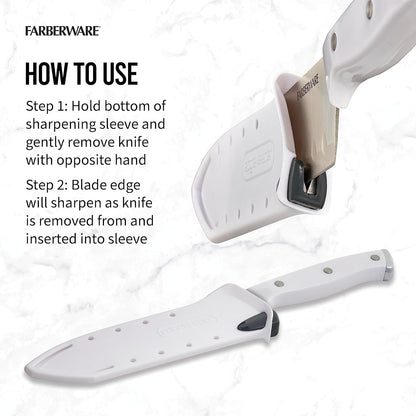 Edgekeeper Triple Riveted Santoku Knife with Self-Sharpening Blade Cover, High Carbon-Stainless Steel Kitchen Knife with Ergonomic Handle, Razor-Sharp Knife, 5 Inch, White