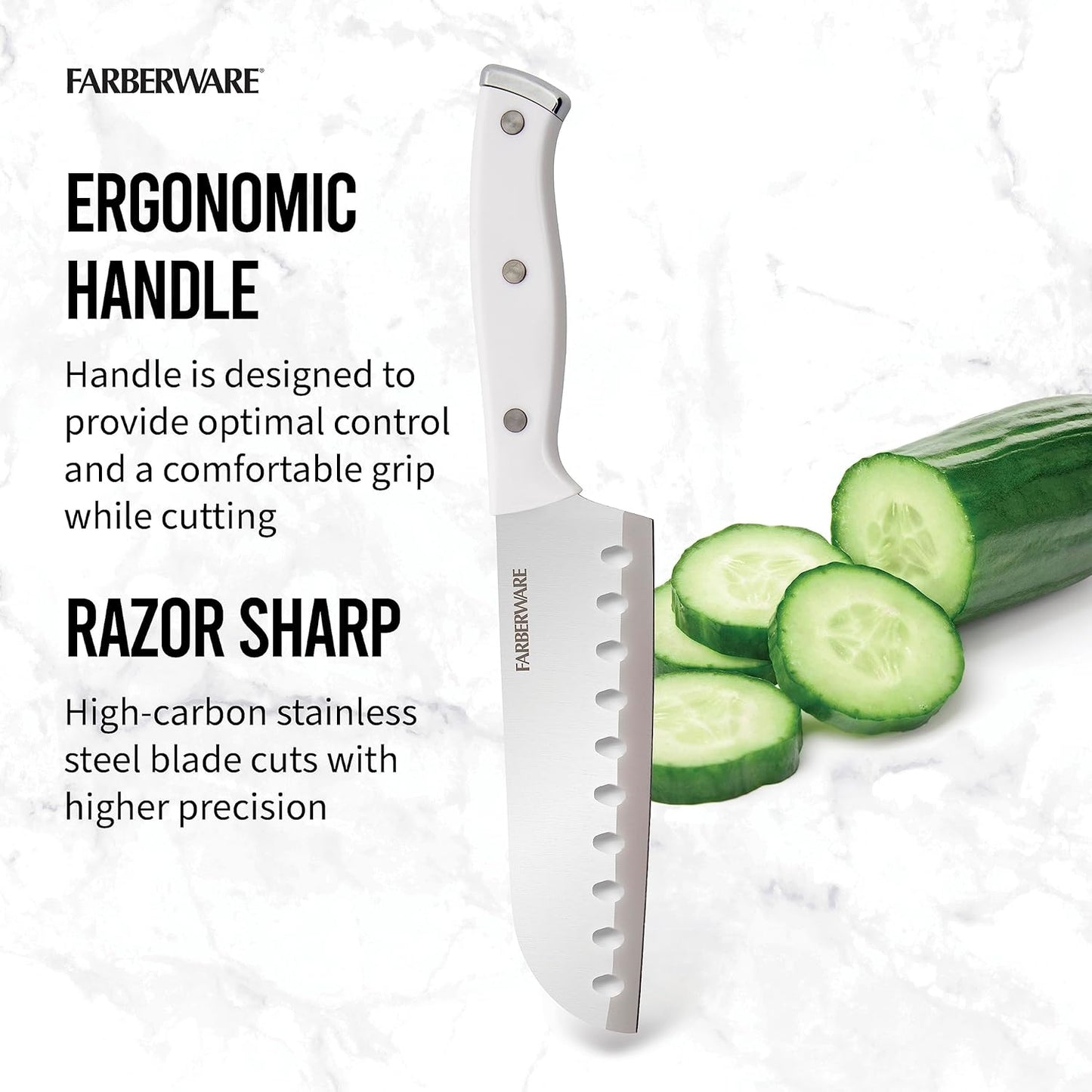 Edgekeeper Triple Riveted Santoku Knife with Self-Sharpening Blade Cover, High Carbon-Stainless Steel Kitchen Knife with Ergonomic Handle, Razor-Sharp Knife, 5 Inch, White