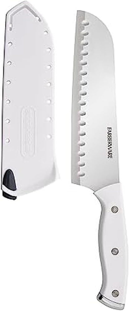 Edgekeeper Triple Riveted Santoku Knife with Self-Sharpening Blade Cover, High Carbon-Stainless Steel Kitchen Knife with Ergonomic Handle, Razor-Sharp Knife, 5 Inch, White