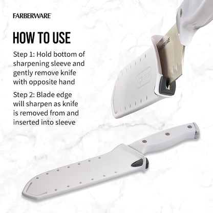 Edgekeeper Triple Riveted Santoku Knife with Self-Sharpening Blade Cover, High Carbon-Stainless Steel Kitchen Knife with Ergonomic Handle, Razor-Sharp Knife, 5 Inch, White