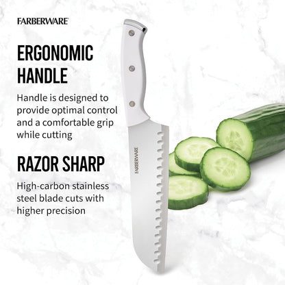 Edgekeeper Triple Riveted Santoku Knife with Self-Sharpening Blade Cover, High Carbon-Stainless Steel Kitchen Knife with Ergonomic Handle, Razor-Sharp Knife, 5 Inch, White