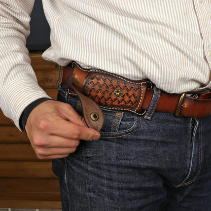 Tourbon Leather Pocket Knife Sheath with Snap Button for 1.5" Belt Folding Knives Holster Carrier EDC Tools Holder Jungle Camping