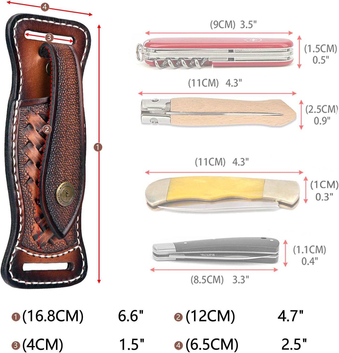 Tourbon Leather Pocket Knife Sheath with Snap Button for 1.5" Belt Folding Knives Holster Carrier EDC Tools Holder Jungle Camping