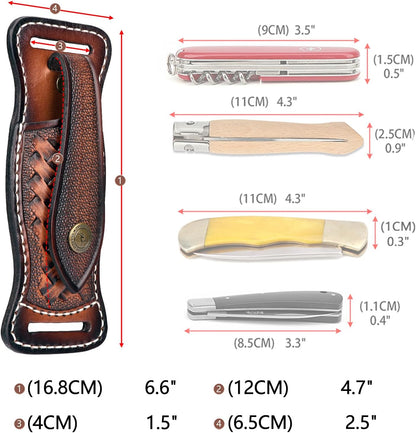 Tourbon Leather Pocket Knife Sheath with Snap Button for 1.5" Belt Folding Knives Holster Carrier EDC Tools Holder Jungle Camping