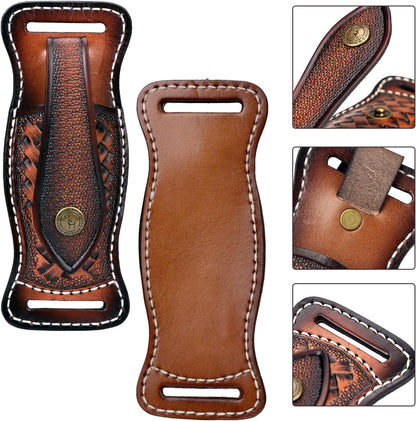 Tourbon Leather Pocket Knife Sheath with Snap Button for 1.5" Belt Folding Knives Holster Carrier EDC Tools Holder Jungle Camping