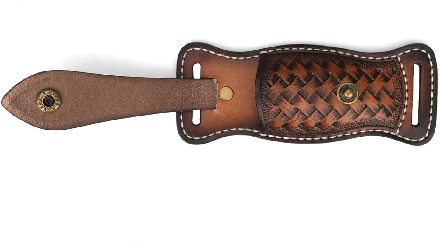 Tourbon Leather Pocket Knife Sheath with Snap Button for 1.5" Belt Folding Knives Holster Carrier EDC Tools Holder Jungle Camping