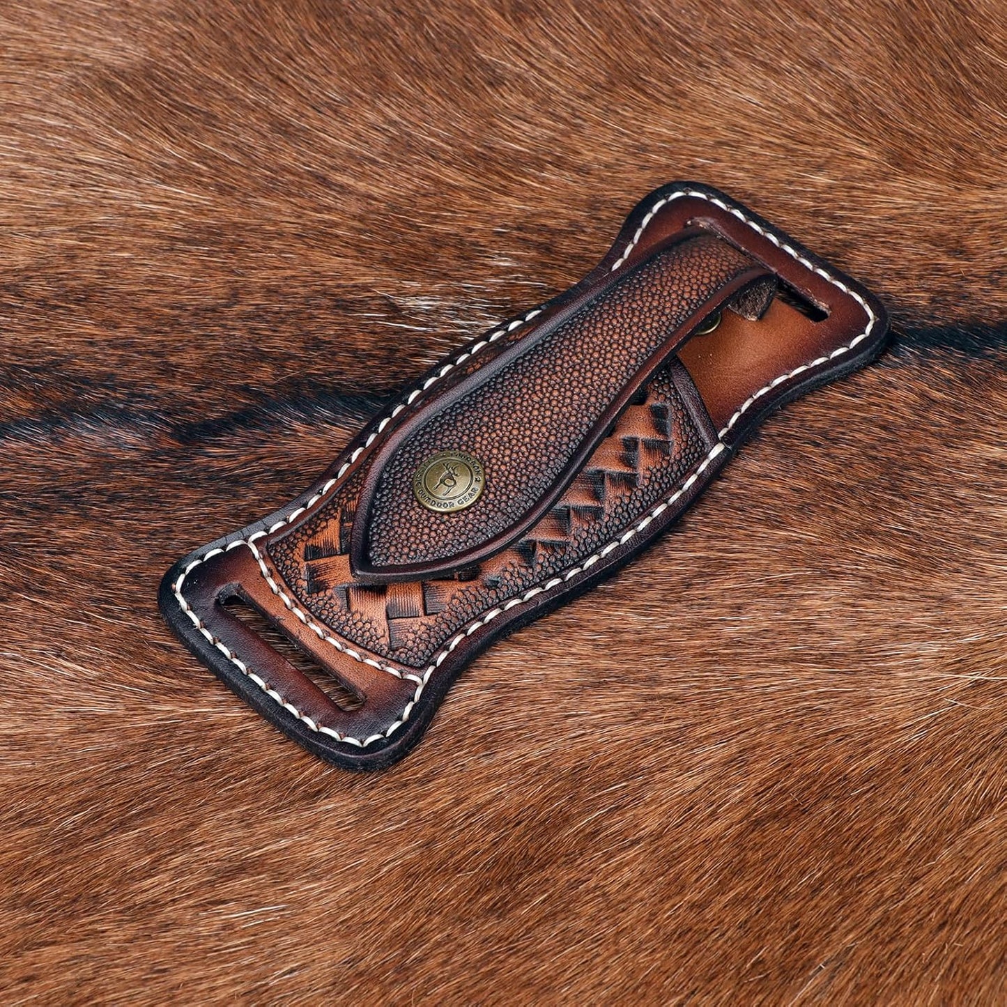 Tourbon Leather Pocket Knife Sheath with Snap Button for 1.5" Belt Folding Knives Holster Carrier EDC Tools Holder Jungle Camping