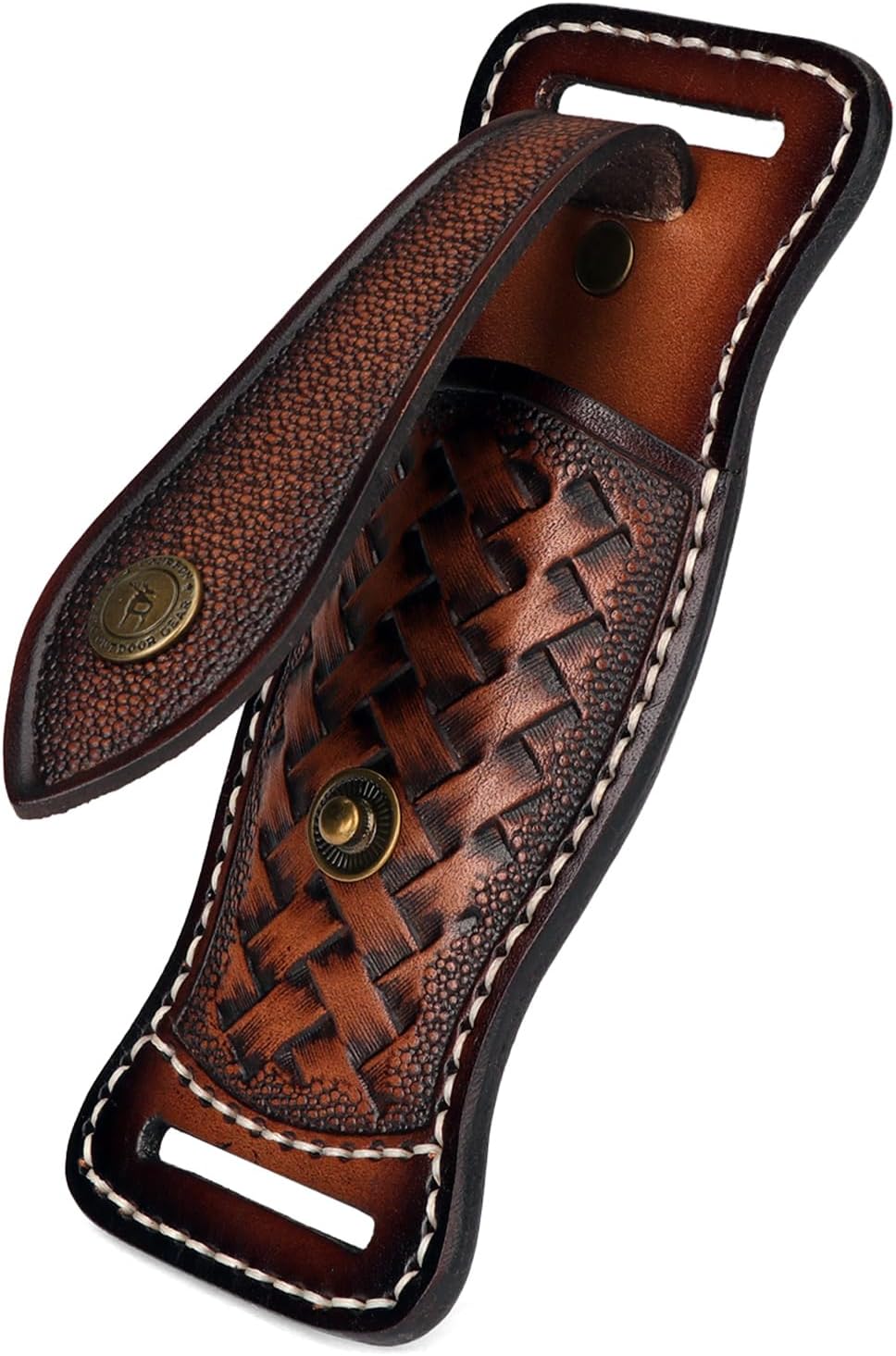 Tourbon Leather Pocket Knife Sheath with Snap Button for 1.5" Belt Folding Knives Holster Carrier EDC Tools Holder Jungle Camping