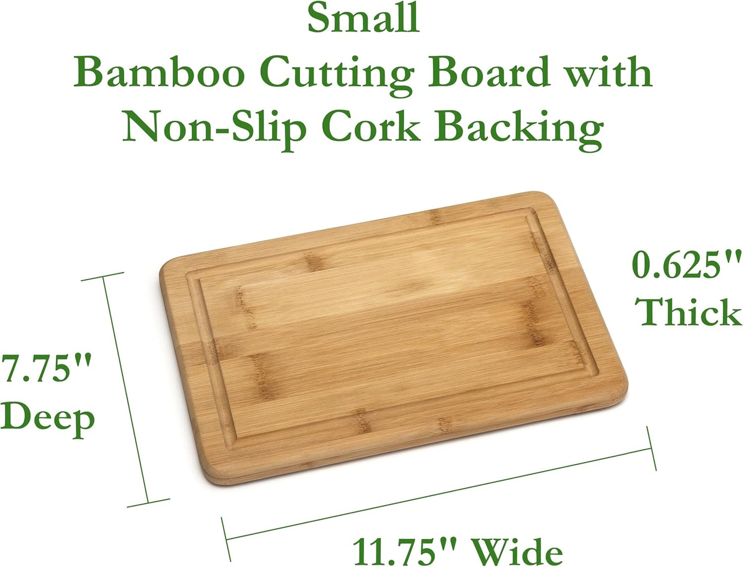 Bamboo Wood Kitchen Cutting and Serving Board with Non-Slip Cork Backing, Medium, 13-3/4" x 9-3/4" x 5/8"