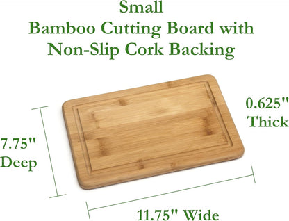 Bamboo Wood Kitchen Cutting and Serving Board with Non-Slip Cork Backing, Medium, 13-3/4" x 9-3/4" x 5/8"