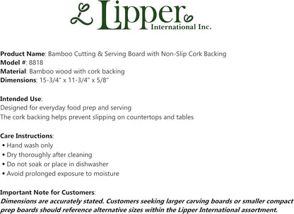 Bamboo Wood Kitchen Cutting and Serving Board with Non-Slip Cork Backing, Medium, 13-3/4" x 9-3/4" x 5/8"