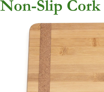 Bamboo Wood Kitchen Cutting and Serving Board with Non-Slip Cork Backing, Medium, 13-3/4" x 9-3/4" x 5/8"