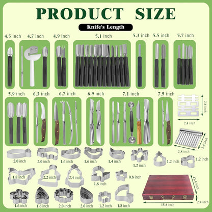80Pcs Stainless Steel Fruit Carving Tools Set with Wooden Box | Professional Watermelon Carving Knife Kit with Ergonomic Handles, Durable Fruit Cutting Tools for Culinary Arts, Sculpting