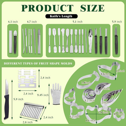 80Pcs Stainless Steel Fruit Carving Tools Set with Wooden Box | Professional Watermelon Carving Knife Kit with Ergonomic Handles, Durable Fruit Cutting Tools for Culinary Arts, Sculpting