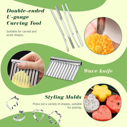 80Pcs Stainless Steel Fruit Carving Tools Set with Wooden Box | Professional Watermelon Carving Knife Kit with Ergonomic Handles, Durable Fruit Cutting Tools for Culinary Arts, Sculpting