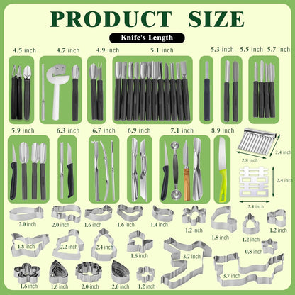 80Pcs Stainless Steel Fruit Carving Tools Set with Wooden Box | Professional Watermelon Carving Knife Kit with Ergonomic Handles, Durable Fruit Cutting Tools for Culinary Arts, Sculpting