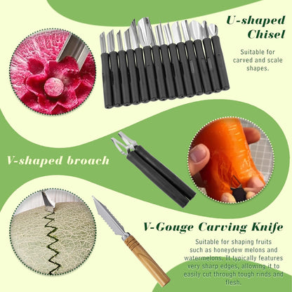 80Pcs Stainless Steel Fruit Carving Tools Set with Wooden Box | Professional Watermelon Carving Knife Kit with Ergonomic Handles, Durable Fruit Cutting Tools for Culinary Arts, Sculpting