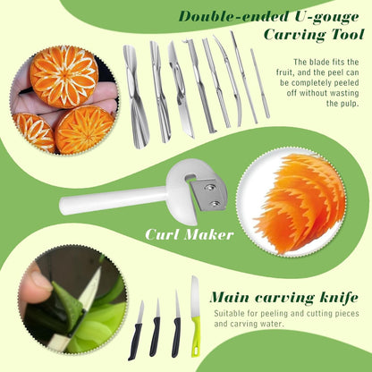 80Pcs Stainless Steel Fruit Carving Tools Set with Wooden Box | Professional Watermelon Carving Knife Kit with Ergonomic Handles, Durable Fruit Cutting Tools for Culinary Arts, Sculpting