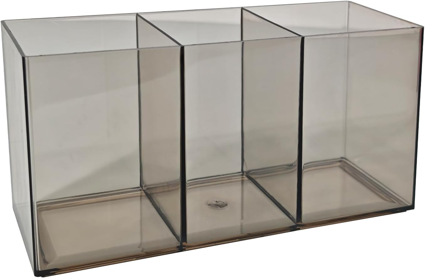 Acrylic Cutlery Organizer, 3-Sectio Clear Plastic Utensil Storage Caddy for Kitchen Countertop, Holds Forks, Knives & Spoons (1 Pcs, 7.1 x 2.6 x 3.5 in)